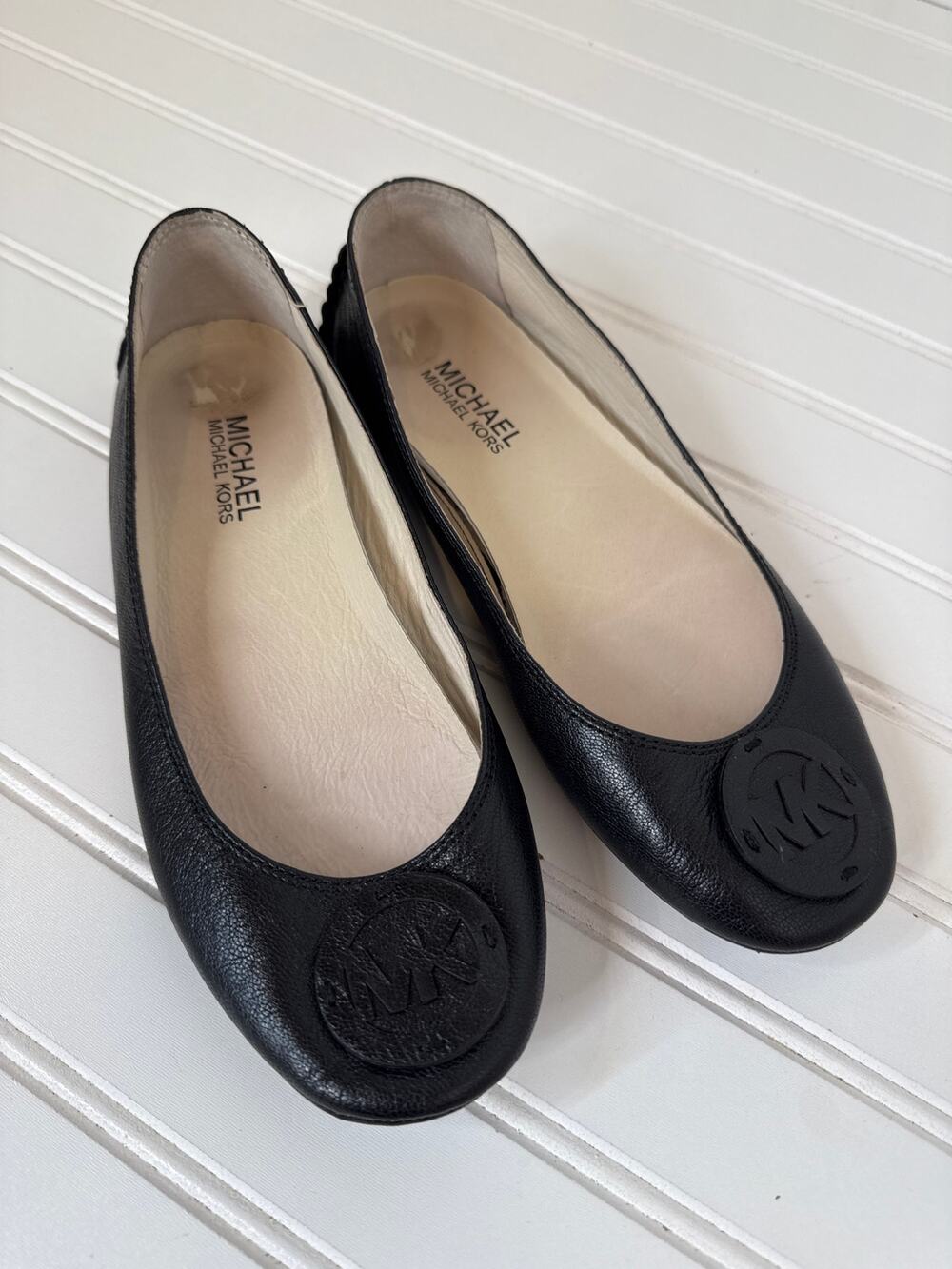 Michael Kors Black Leather Logo Ballet Flats